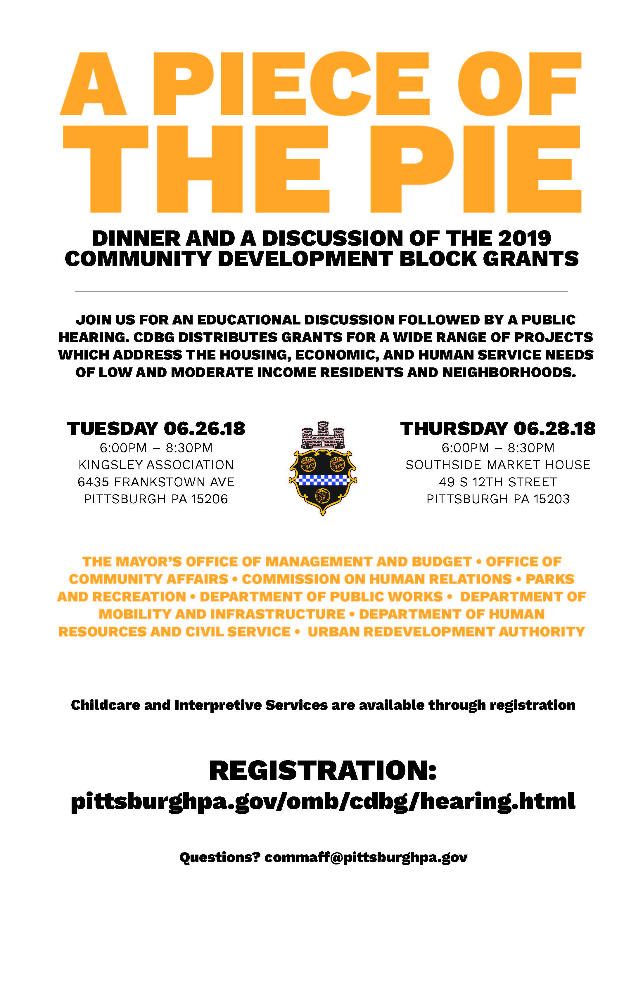 Mark Your Calendars for Dinner and Discussion of the 2019 CDBG Grants