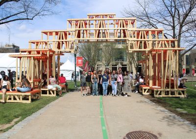 Project partnership between CMU architecture class, Neighborhood Allies, and Abeille Voyante Tea Co. centers on community gathering spaces and sustainable reuse.
